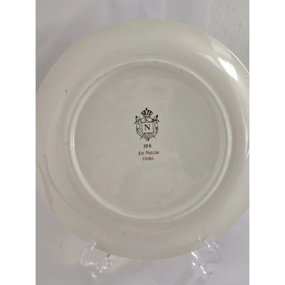 22K Gold Red Victorian Scene Plate Le Petit China (Small Chip and scratches)